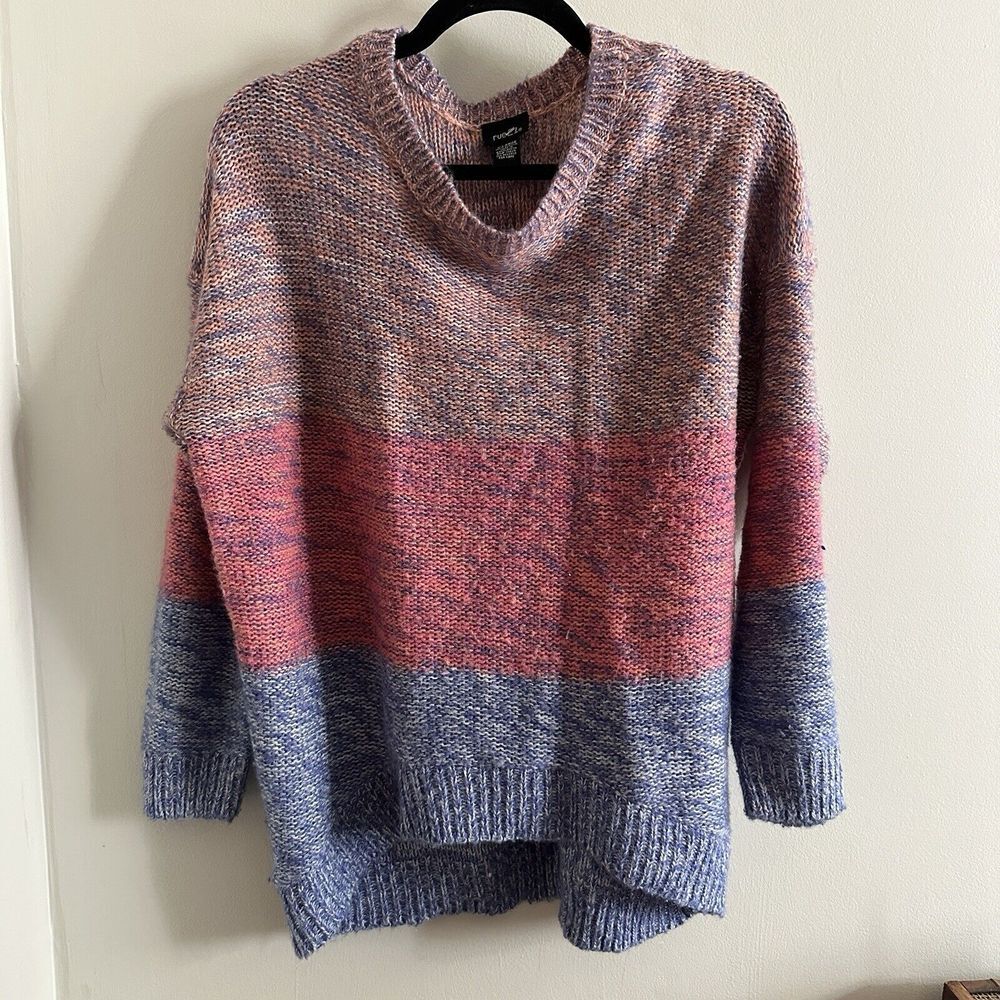 Rue 21 Pink Purple Rose Sweater Color Block Tunic‎  XL